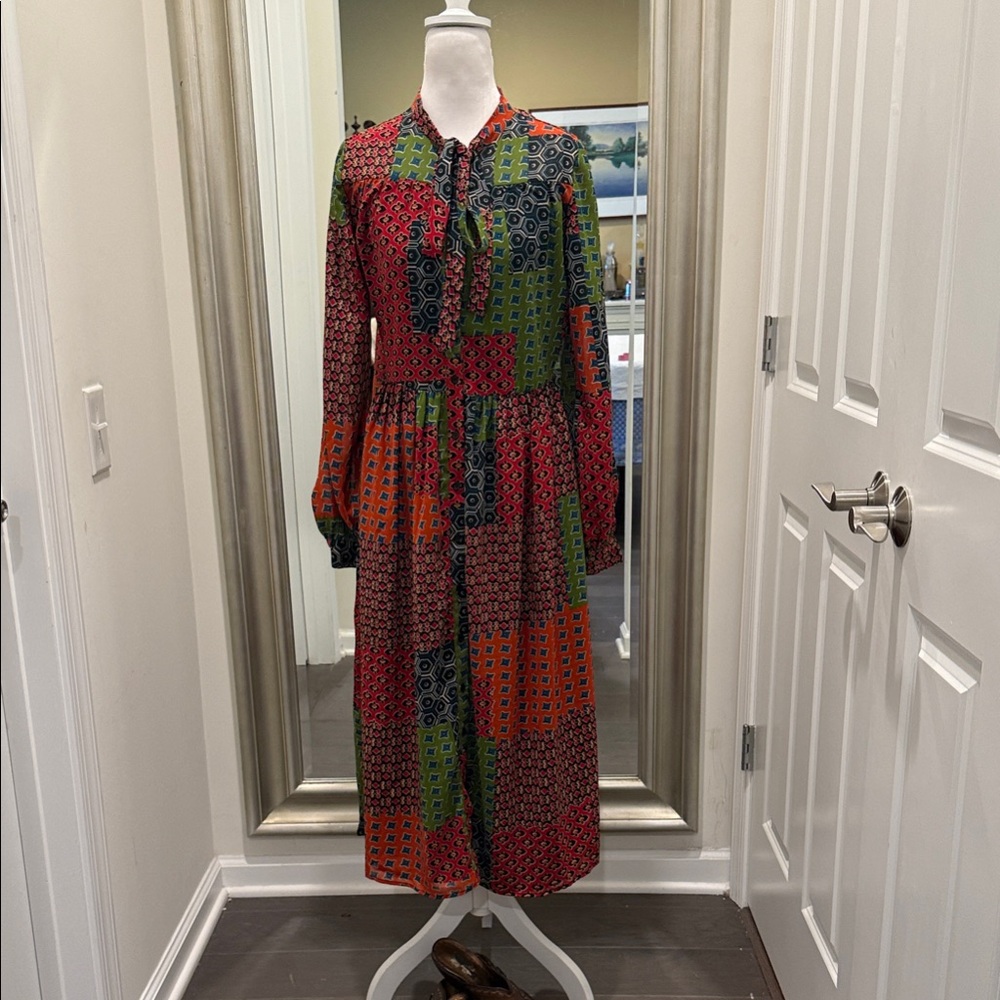 NWT Walter Baker Patchwork Maxi Dress Long Sleeves